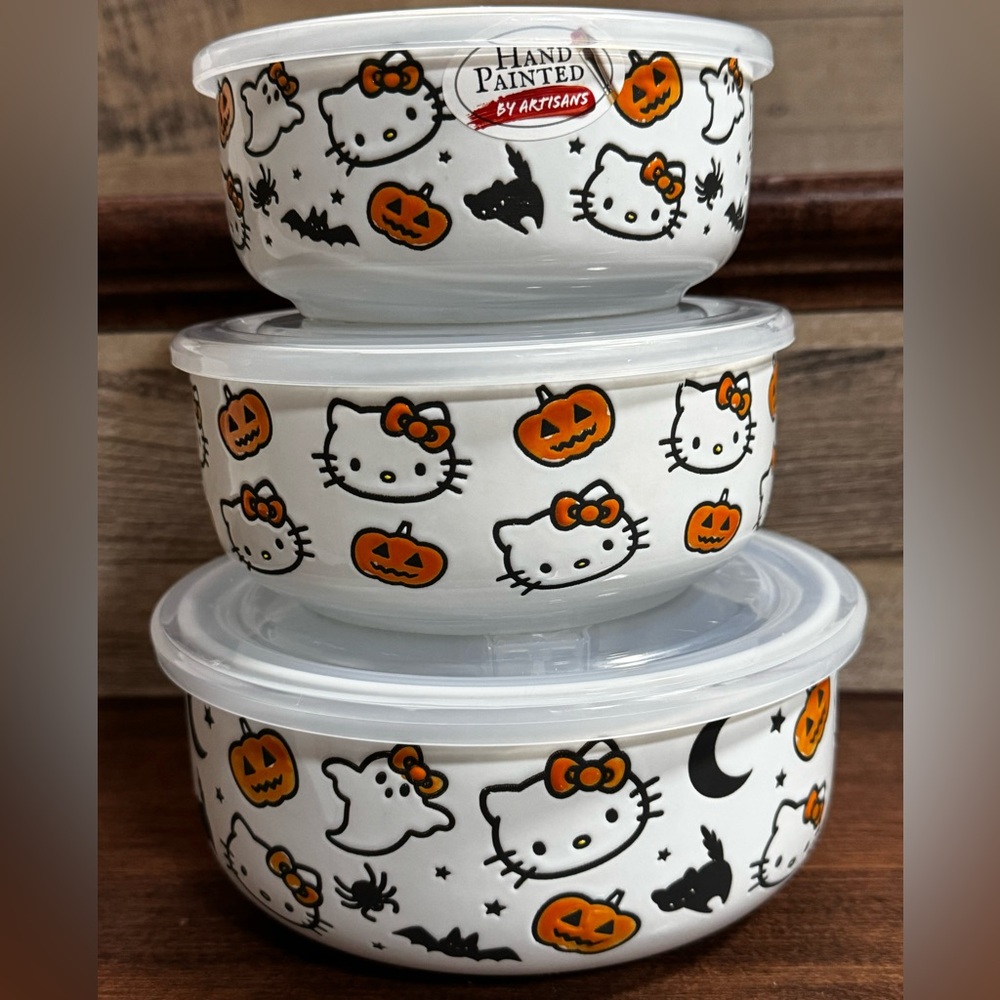 Super cute Hello Kitty Halloween Hand Painted SET of 3 Food Storage Cont…